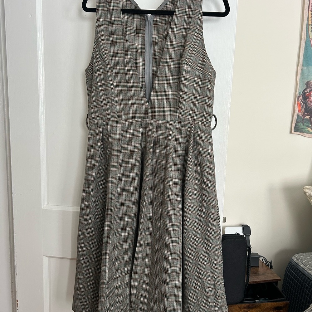 Retro Stage Plaid Sleeveless Pinafore